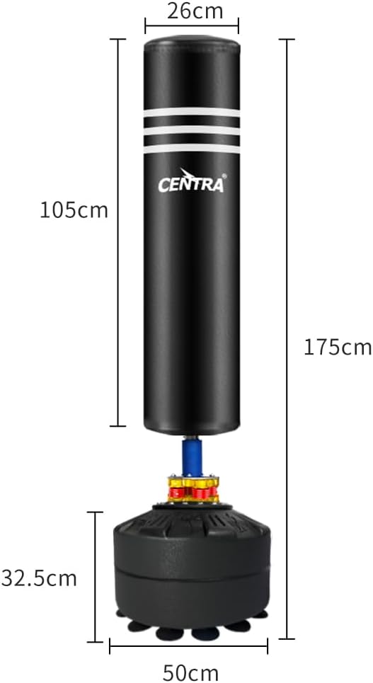 Centra Boxing Punching Bag Free Standing Speed Bag Kick Training 170cm/175cm, Strong Suction Cup Boxing Bag with Punching Kicking Zone, Freestanding Heavy Punching Bag for Home, Office, Gym, Black