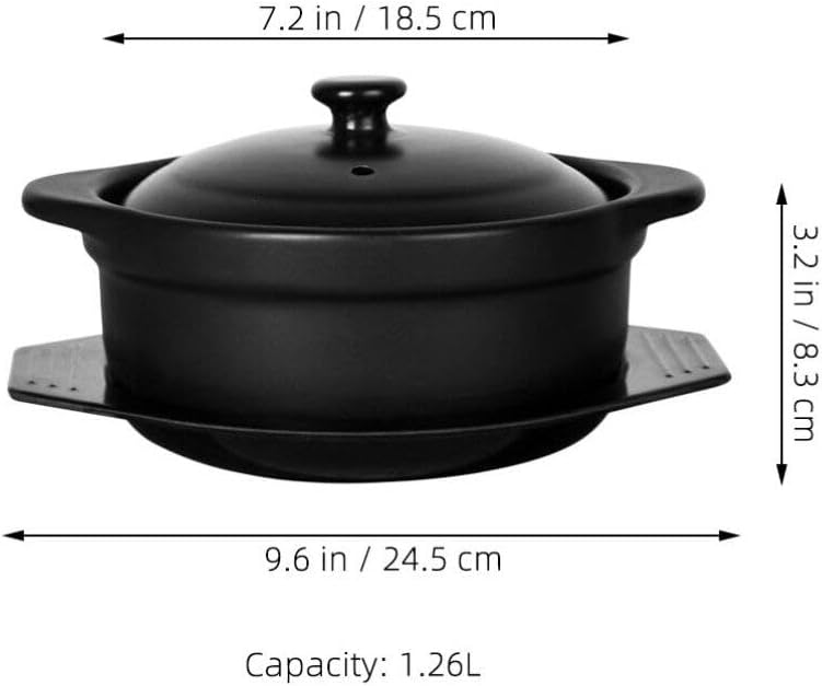 Zerodeko Korean Ceramic Bowl with Lid and Trivet Black Casserole Clay Pot 1.26 Sizzling Hot Pot with Double Handles Stew Pot Cooking Pot for Dolsot Bibimbap Soup