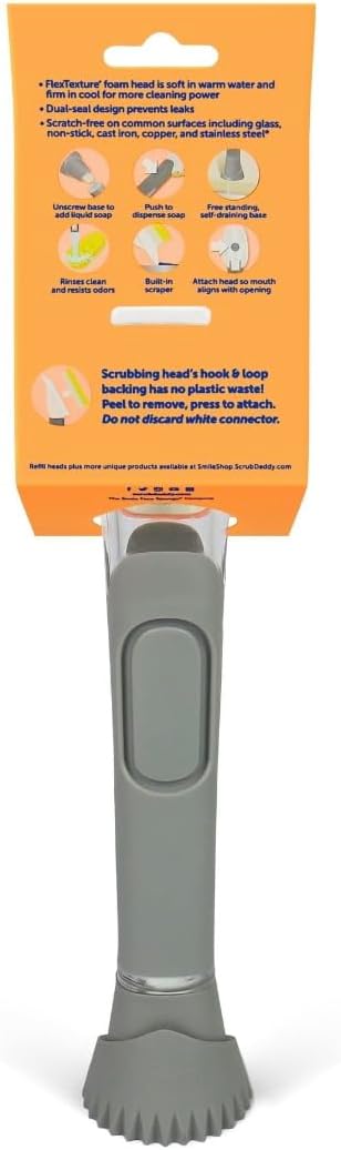 Scrub Daddy Dish Daddy Self-Standing Soap Dispensing Dishwand with FlexTexture Foam Head and Replaceable Heads