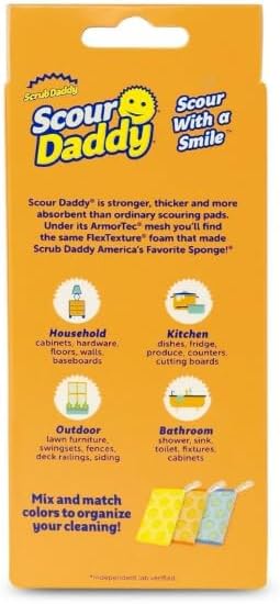 Scrub Daddy’s Scour Daddy Scouring Pad - Heat Treated ArmorTec Mesh to Release Food Particles - Strong, Thick and Absorbent Scouring Pad - 3 Scouring Pads