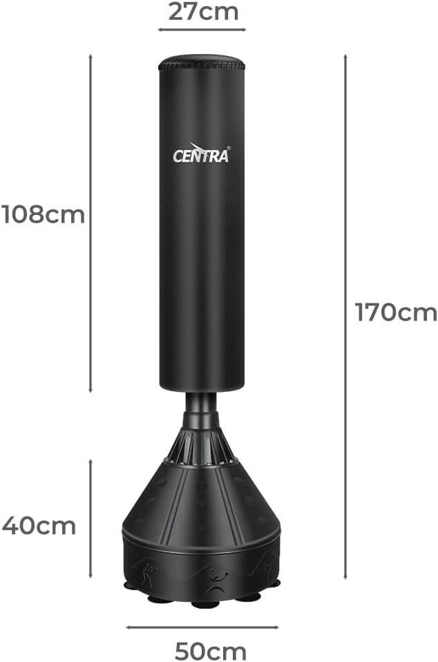 Centra Boxing Punching Bag Free Standing Speed Bag Kick Training 170cm/175cm, Strong Suction Cup Boxing Bag with Punching Kicking Zone, Freestanding Heavy Punching Bag for Home, Office, Gym, Black