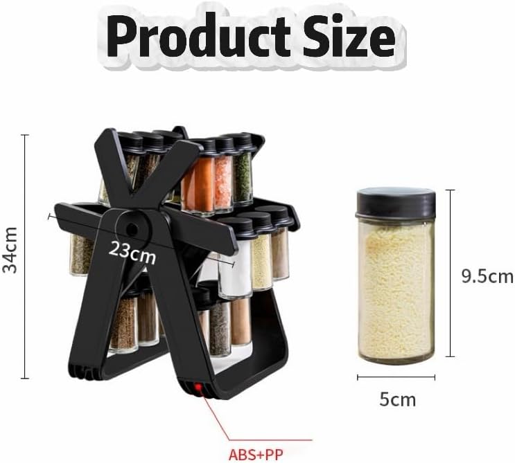 18 in 1 Rotating Spice Rack, Ferris Wheel-Shaped Spice Organizer with 18 Glass Jars - Large Capacity, Stable and Heavy-Duty for Kitchen Countertop, Easy Access (Ferris wheel Shape)