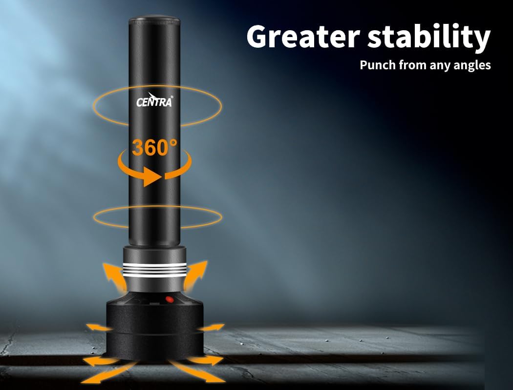 Centra Boxing Punching Bag Free Standing Speed Bag Kick Training 170cm/175cm, Strong Suction Cup Boxing Bag with Punching Kicking Zone, Freestanding Heavy Punching Bag for Home, Office, Gym, Black