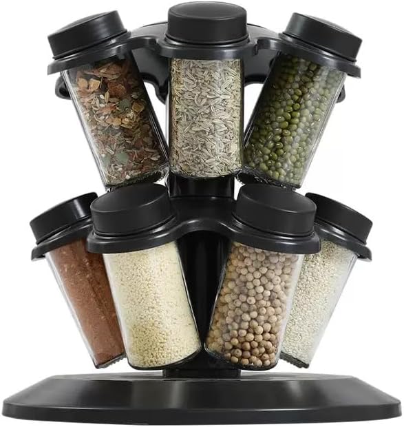 18 in 1 Rotating Spice Rack, Ferris Wheel-Shaped Spice Organizer with 18 Glass Jars - Large Capacity, Stable and Heavy-Duty for Kitchen Countertop, Easy Access (Ferris wheel Shape)