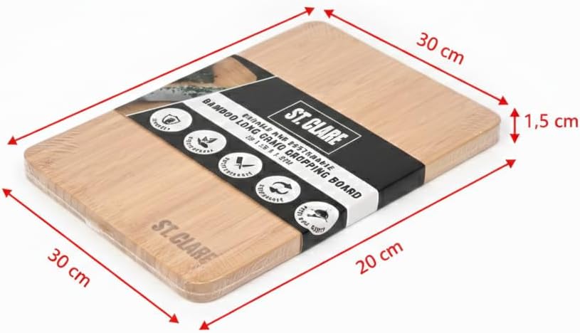 St. Clare Premium Bamboo Long-Grain Chopping Board – 30x20cm Durable Wooden Cutting Board for Kitchen – Knife-Friendly Surface & Professional Grade Serving Platter for Meat, Veggies & Cheese