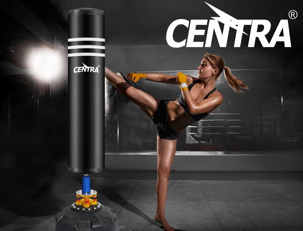 Centra Boxing Punching Bag Free Standing Speed Bag Kick Training 170cm/175cm, Strong Suction Cup Boxing Bag with Punching Kicking Zone, Freestanding Heavy Punching Bag for Home, Office, Gym, Black