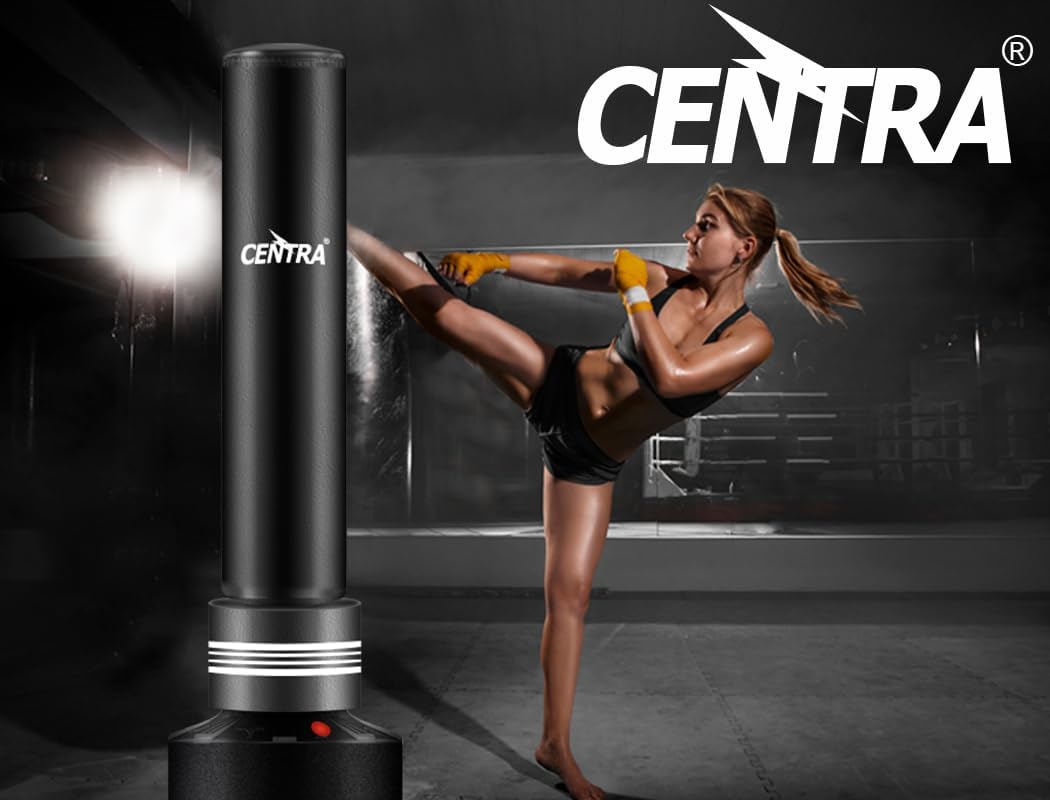 Centra Boxing Punching Bag Free Standing Speed Bag Kick Training 170cm/175cm, Strong Suction Cup Boxing Bag with Punching Kicking Zone, Freestanding Heavy Punching Bag for Home, Office, Gym, Black