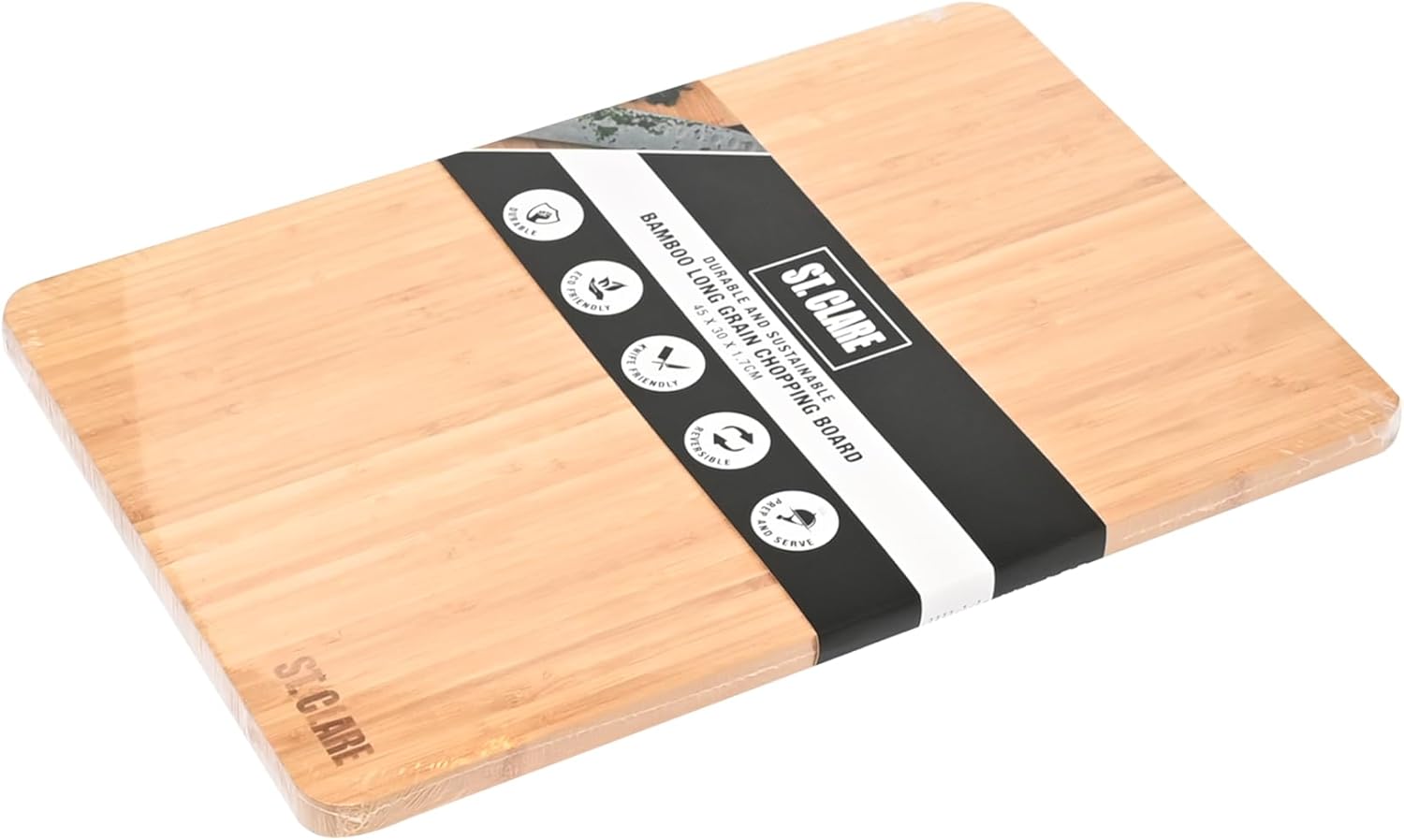 St. Clare Premium Bamboo Long-Grain Chopping Board – 30x20cm Durable Wooden Cutting Board for Kitchen – Knife-Friendly Surface & Professional Grade Serving Platter for Meat, Veggies & Cheese