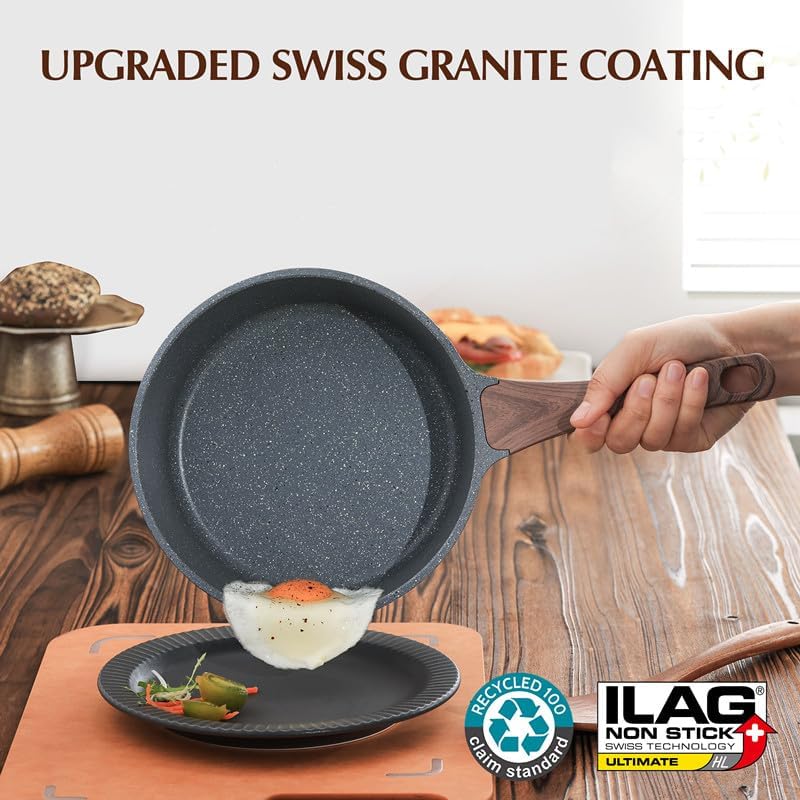 SENSARTE White Ceramic Nonstick Saucepan with Double Spout 22cm, Medium Cooking Pot with Stay Cool Handle, Induction Compatible Saucepot with Lid, White Granite Coating, PTFE/PFOA/PFAS Free