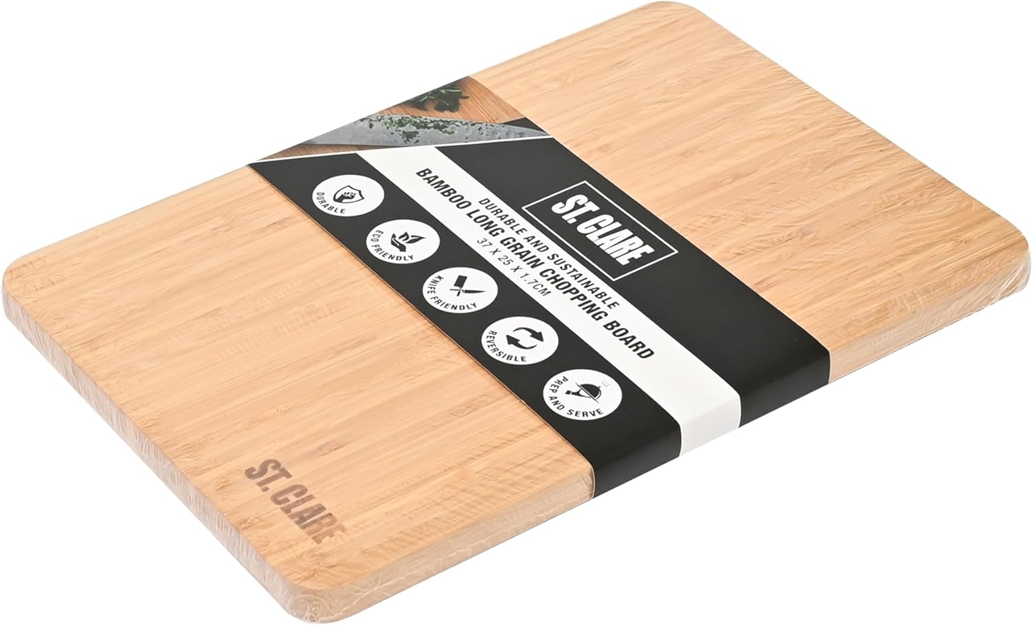 St. Clare Premium Bamboo Long-Grain Chopping Board – 30x20cm Durable Wooden Cutting Board for Kitchen – Knife-Friendly Surface & Professional Grade Serving Platter for Meat, Veggies & Cheese