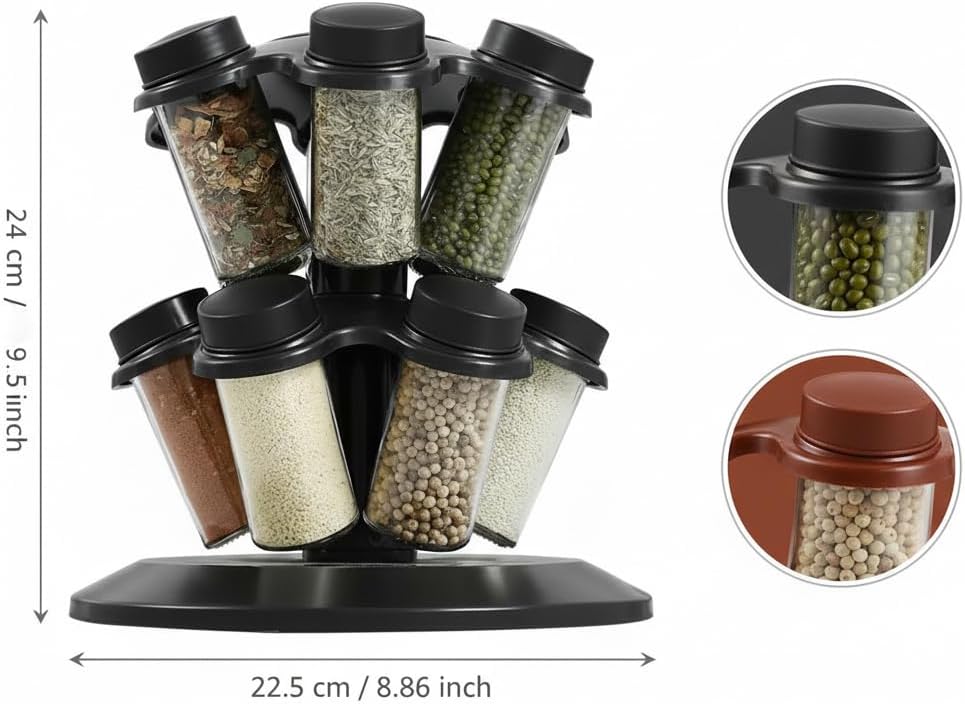 18 in 1 Rotating Spice Rack, Ferris Wheel-Shaped Spice Organizer with 18 Glass Jars - Large Capacity, Stable and Heavy-Duty for Kitchen Countertop, Easy Access (Ferris wheel Shape)