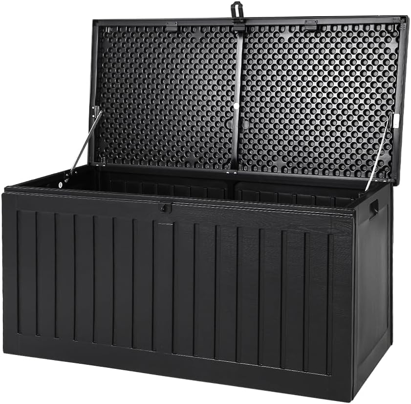 Gardeon Outdoor Storage Box Container Cabinet Bench, 270L Large Lockable Tool Toy Deck Boxes Chest Garden Shed Storages Ottoman Chair Seat Patio Indoor Furniture, Perfect for Water-Resistant Black