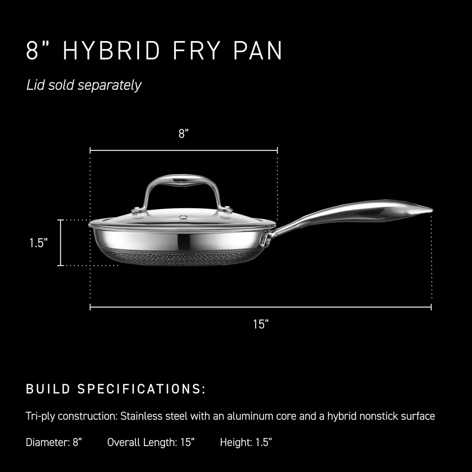 HexClad Hybrid Nonstick 25 cm Frying Pan with Tempered Glass Lid, Stay-Cool Handle, Dishwasher-Friendly, Oven-Safe Up to 480°C, Induction Ready, Compatible with All Cooktops