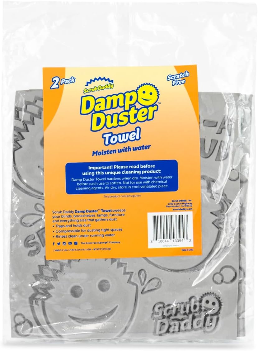 Scrub Daddy Damp Duster Towel - 2 Pack - Traps and Holds Dust, Compressible for Tight Spaces, Reusable and Rinses Clean
