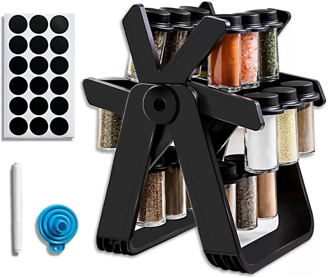 18 in 1 Rotating Spice Rack, Ferris Wheel-Shaped Spice Organizer with 18 Glass Jars - Large Capacity, Stable and Heavy-Duty for Kitchen Countertop, Easy Access (Ferris wheel Shape)
