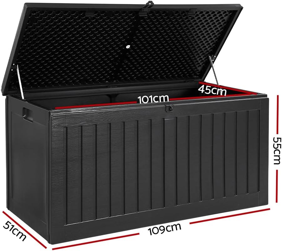 Gardeon Outdoor Storage Box Container Cabinet Bench, 270L Large Lockable Tool Toy Deck Boxes Chest Garden Shed Storages Ottoman Chair Seat Patio Indoor Furniture, Perfect for Water-Resistant Black