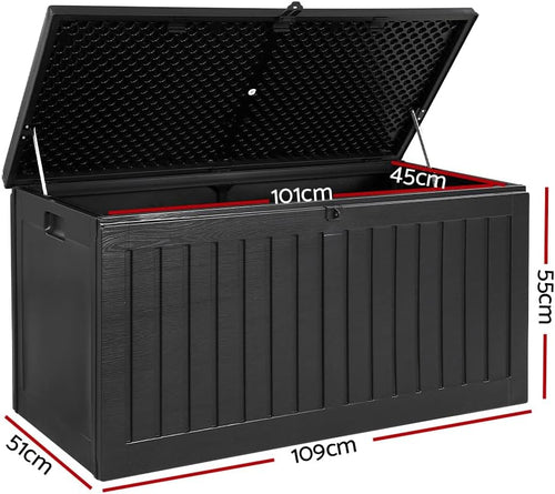 Gardeon Outdoor Storage Box Container Cabinet Bench, 270L Large Lockable Tool Toy Deck Boxes Chest Garden Shed Storages Ottoman Chair Seat Patio Indoor Furniture, Perfect for Water-Resistant Black