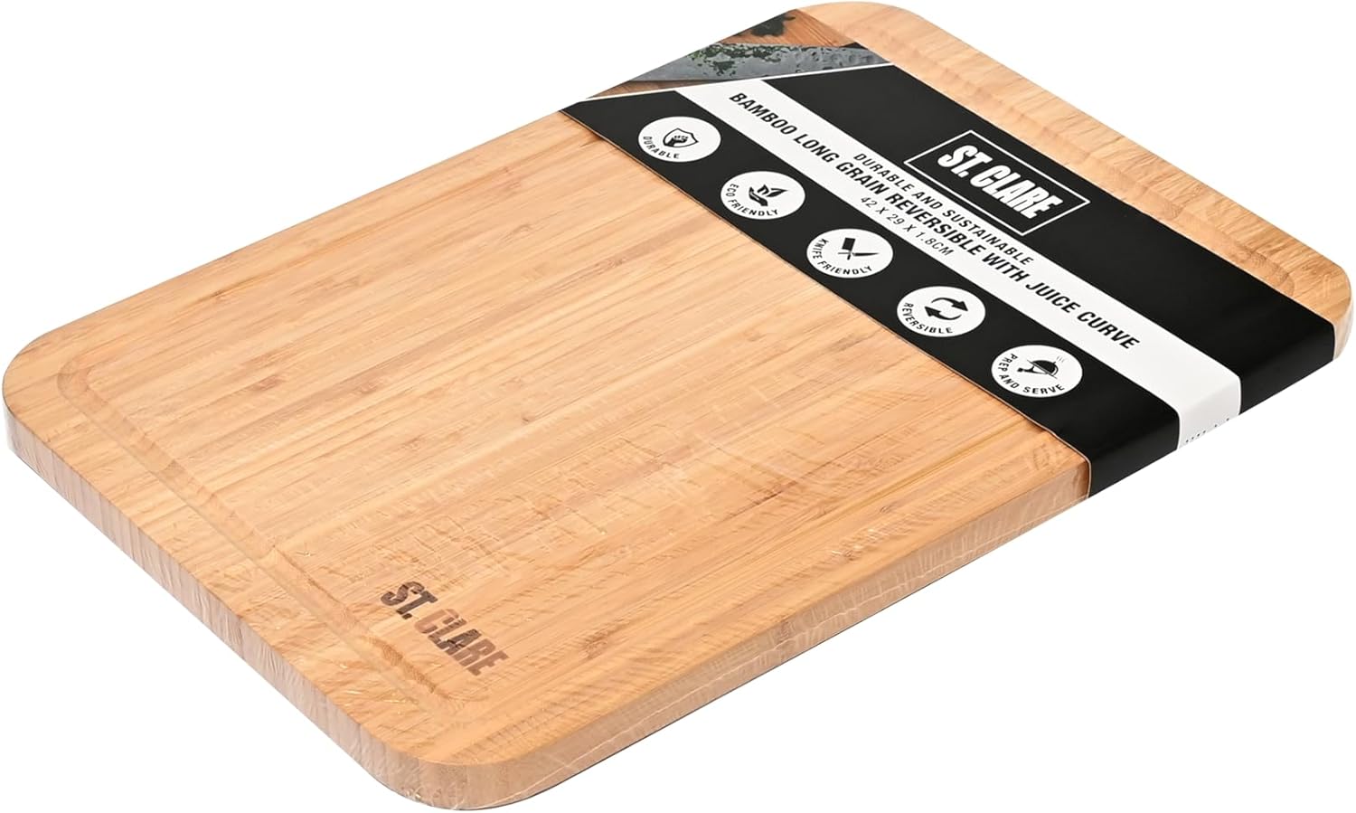 St. Clare Premium Bamboo Long-Grain Chopping Board – 30x20cm Durable Wooden Cutting Board for Kitchen – Knife-Friendly Surface & Professional Grade Serving Platter for Meat, Veggies & Cheese