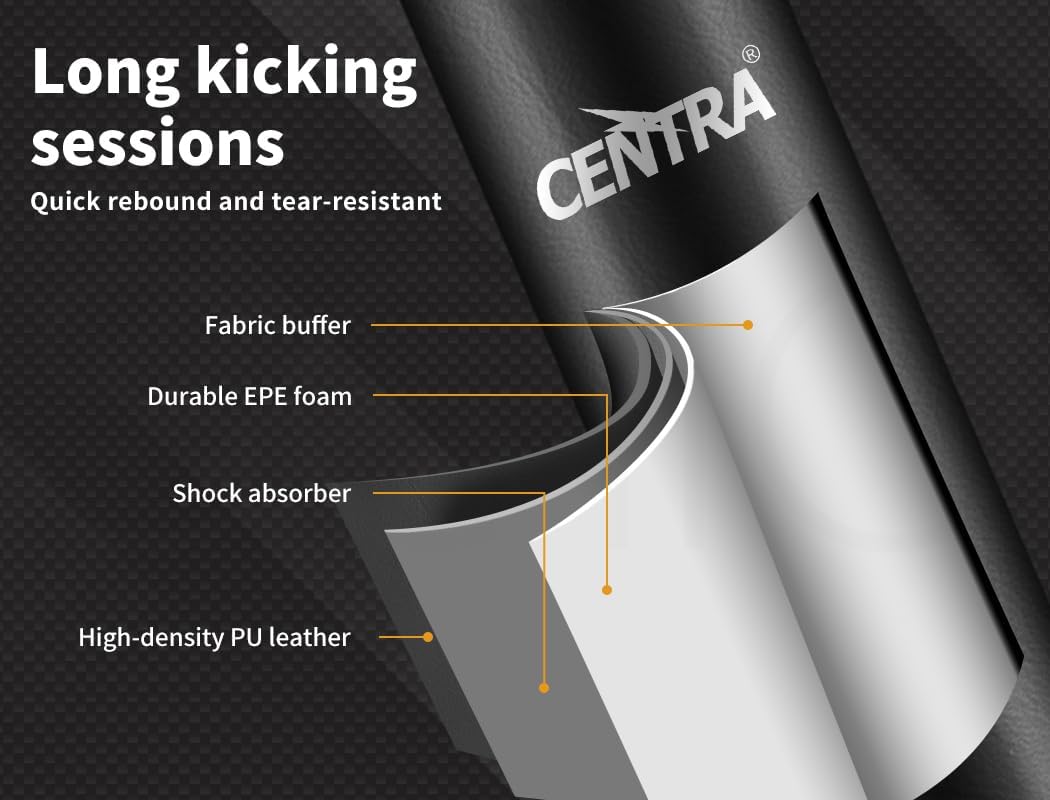 Centra Boxing Punching Bag Free Standing Speed Bag Kick Training 170cm/175cm, Strong Suction Cup Boxing Bag with Punching Kicking Zone, Freestanding Heavy Punching Bag for Home, Office, Gym, Black