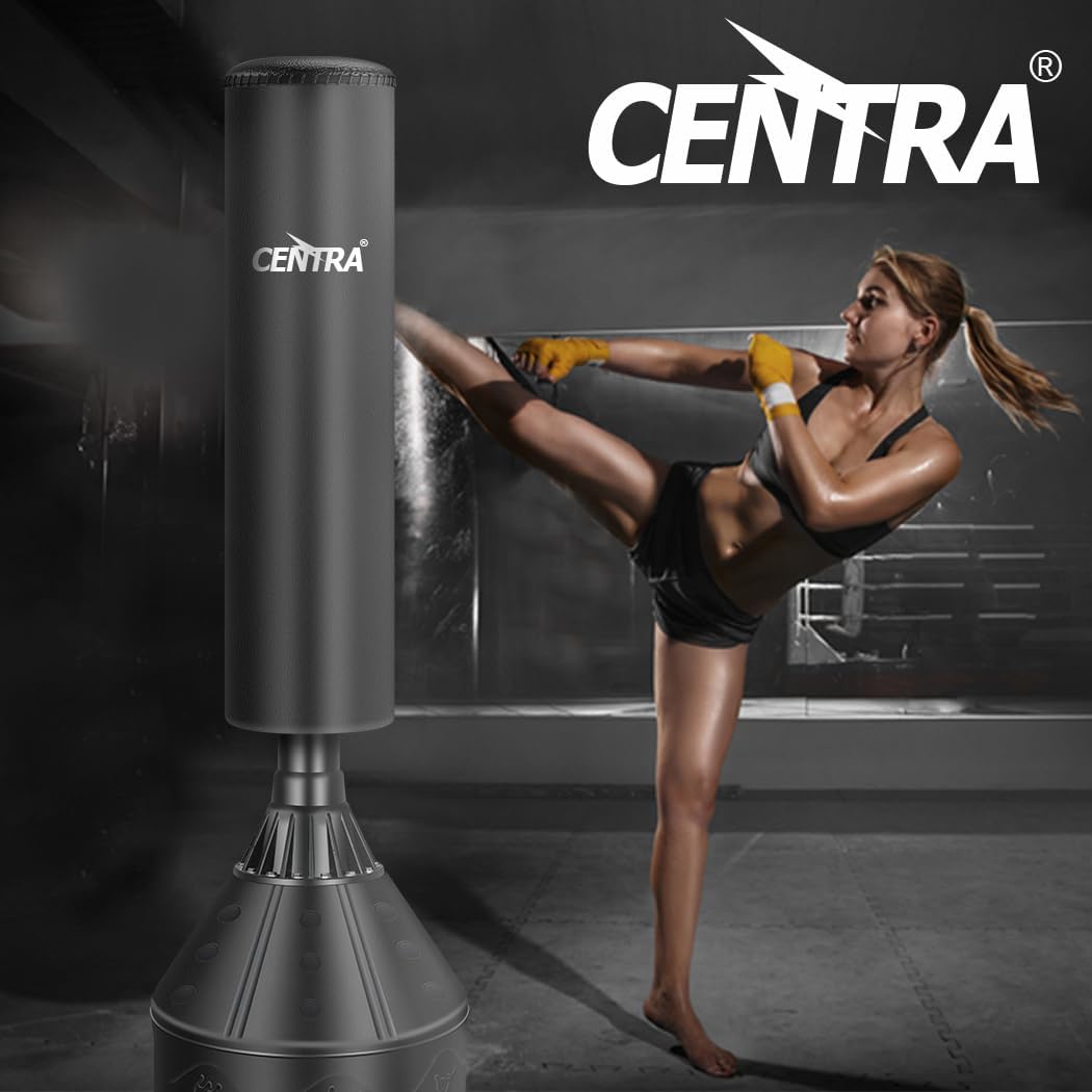 Centra Boxing Punching Bag Free Standing Speed Bag Kick Training 170cm/175cm, Strong Suction Cup Boxing Bag with Punching Kicking Zone, Freestanding Heavy Punching Bag for Home, Office, Gym, Black
