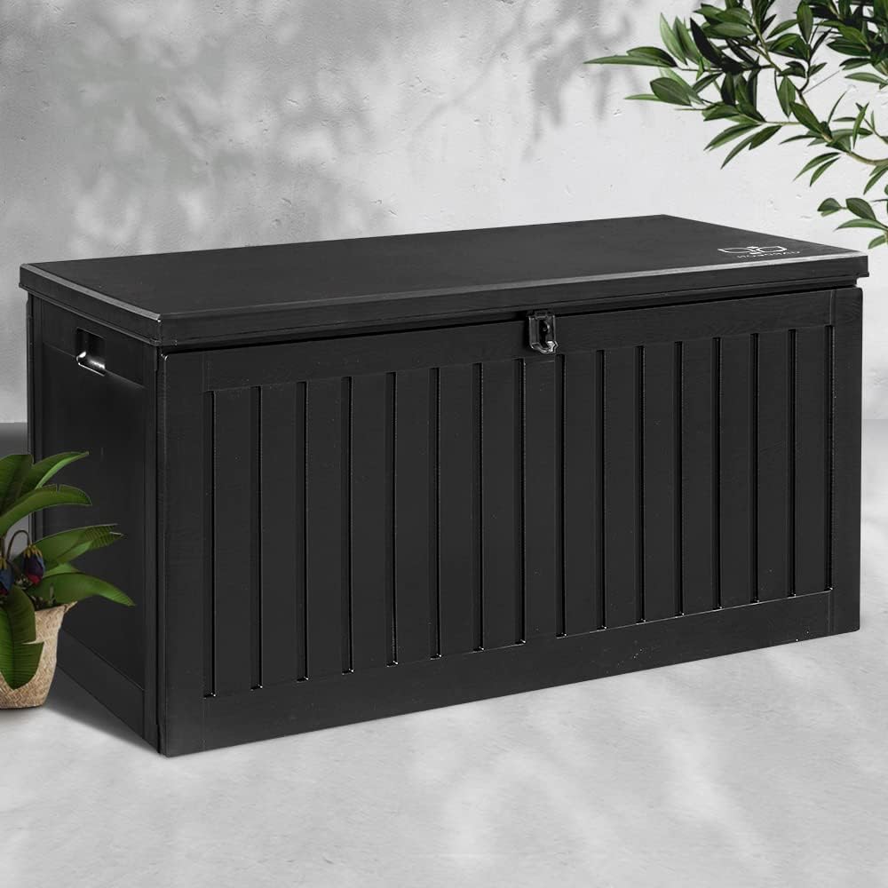 Gardeon Outdoor Storage Box Container Cabinet Bench, 270L Large Lockable Tool Toy Deck Boxes Chest Garden Shed Storages Ottoman Chair Seat Patio Indoor Furniture, Perfect for Water-Resistant Black