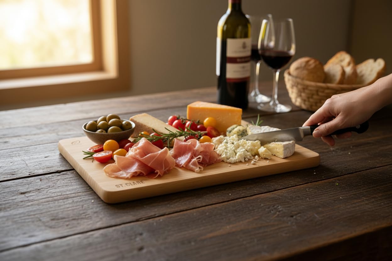 St. Clare Premium Bamboo Long-Grain Chopping Board – 30x20cm Durable Wooden Cutting Board for Kitchen – Knife-Friendly Surface & Professional Grade Serving Platter for Meat, Veggies & Cheese