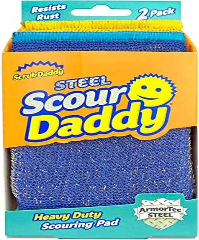 Scrub Daddy Steel Scouring Pad - ArmorTec Steel Fibres Woven in for the Toughest Scouring Jobs - 2 Scouring Pads