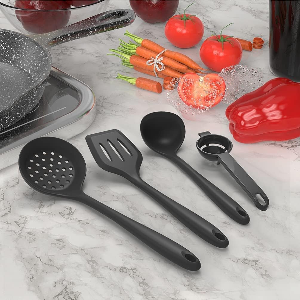 Dishwasher Safe Silicone Cooking Utensils Set - 446°F Heat Resistant Basic Silicone Kitchen Utensils,Turner Tongs, Spatula, Spoon, Brush, Whisk, Gadgets Tools for Nonstick Cookware (BPA Free - Khaki)
