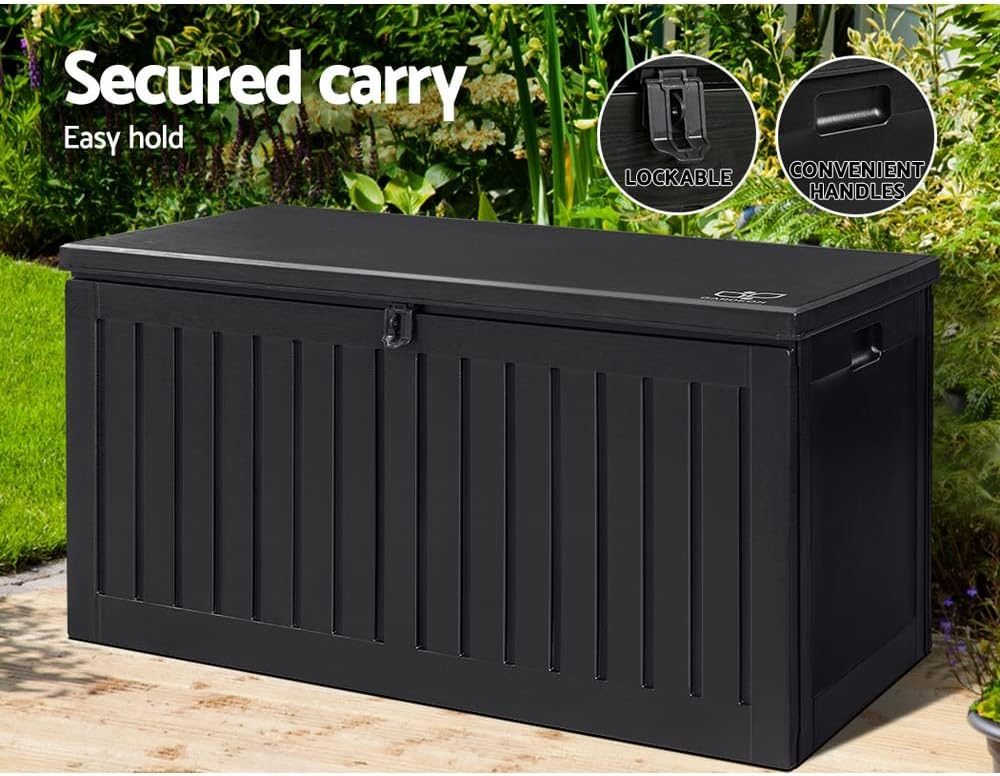 Gardeon Outdoor Storage Box Container Cabinet Bench, 270L Large Lockable Tool Toy Deck Boxes Chest Garden Shed Storages Ottoman Chair Seat Patio Indoor Furniture, Perfect for Water-Resistant Black