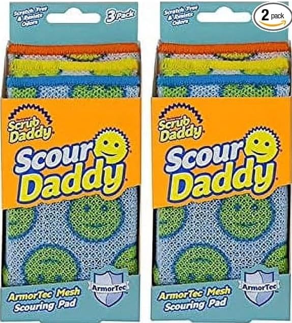 Scrub Daddy’s Scour Daddy Scouring Pad - Heat Treated ArmorTec Mesh to Release Food Particles - Strong, Thick and Absorbent Scouring Pad - 3 Scouring Pads