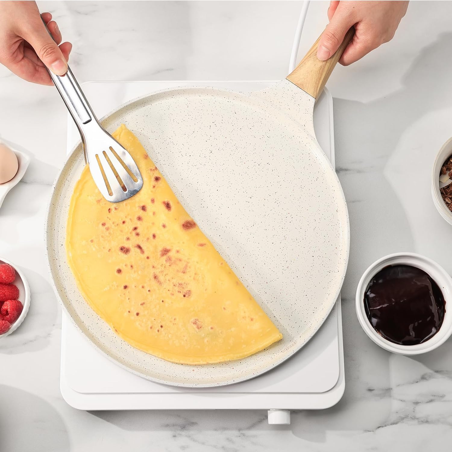 SENSARTE Nonstick Crepe Pan, Swiss Granite Coating Dosa Pan Pancake Flat Skillet Tawa Griddle 10-Inch with Stay-Cool Handle, Induction Compatible, PFOA Free