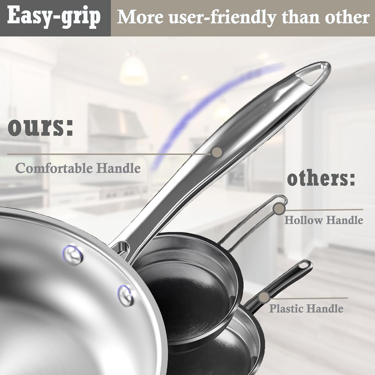 Stainless Steel pots and Pans Set, 6 Piece Nonstick Induction Kitchen Cookware Set, Works with Induction/Electric and Gas Cooktops, Nonstick, Oven Safe, Camping Cookware