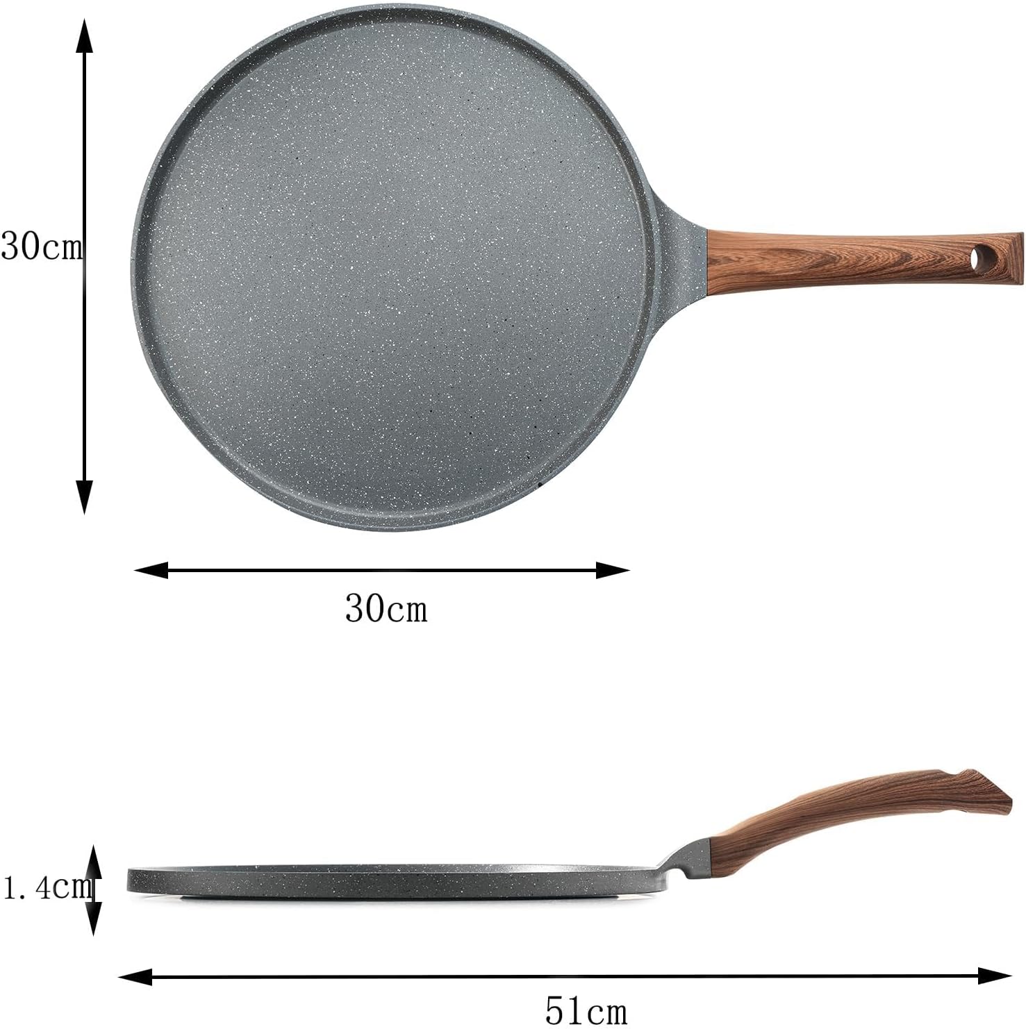 SENSARTE Nonstick Crepe Pan, Swiss Granite Coating Dosa Pan Pancake Flat Skillet Tawa Griddle 10-Inch with Stay-Cool Handle, Induction Compatible, PFOA Free