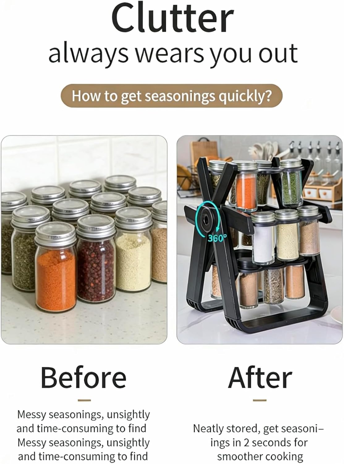 18 in 1 Rotating Spice Rack, Ferris Wheel-Shaped Spice Organizer with 18 Glass Jars - Large Capacity, Stable and Heavy-Duty for Kitchen Countertop, Easy Access (Ferris wheel Shape)