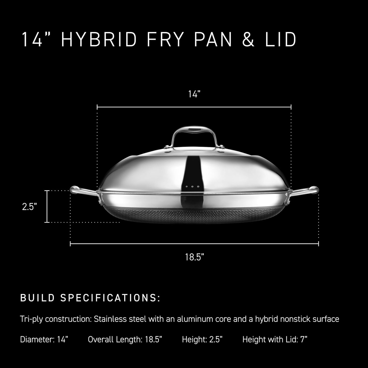 HexClad Hybrid Nonstick 25 cm Frying Pan with Tempered Glass Lid, Stay-Cool Handle, Dishwasher-Friendly, Oven-Safe Up to 480°C, Induction Ready, Compatible with All Cooktops