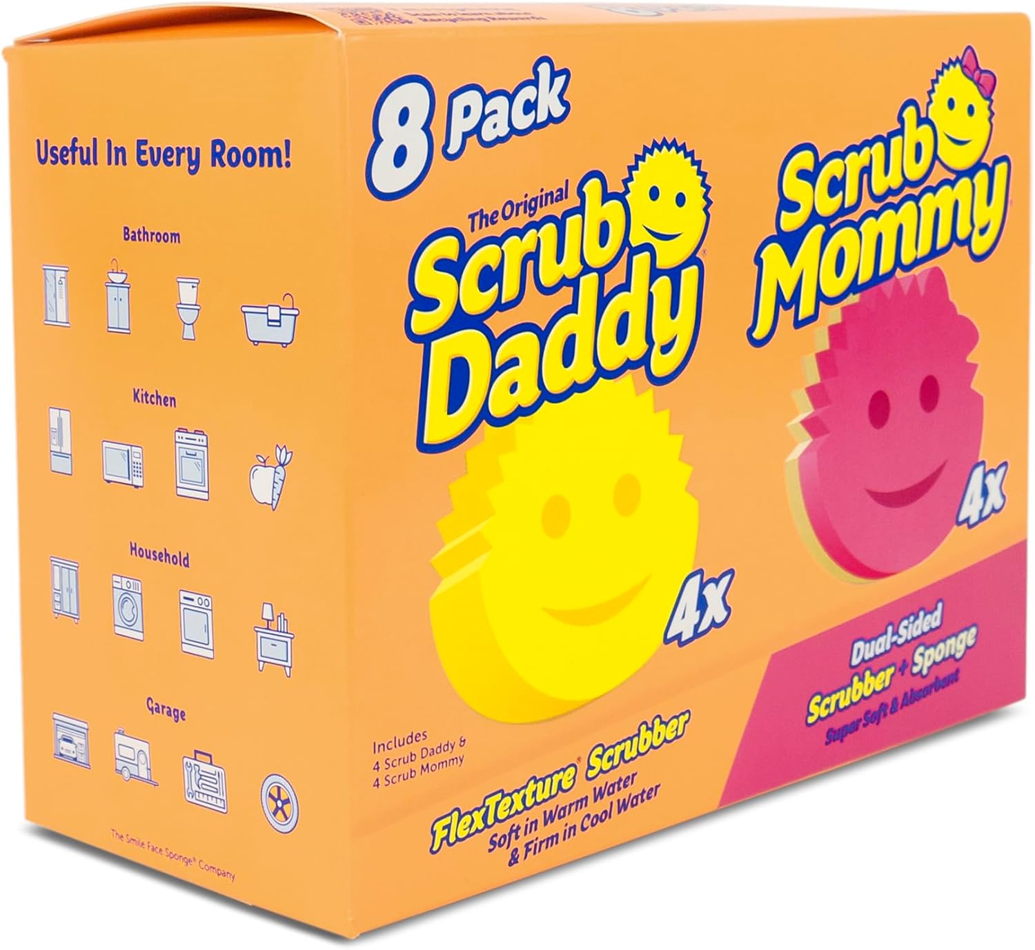 Scrub Daddy & Scrub Mommy 8 Pack - Multipurpose Cleaning Sponges - Soft in Warm Water, Firm in Cold Water for Tough Cleaning - Scratch Free, Odour Resistant, Ergonomic (8 Pack)