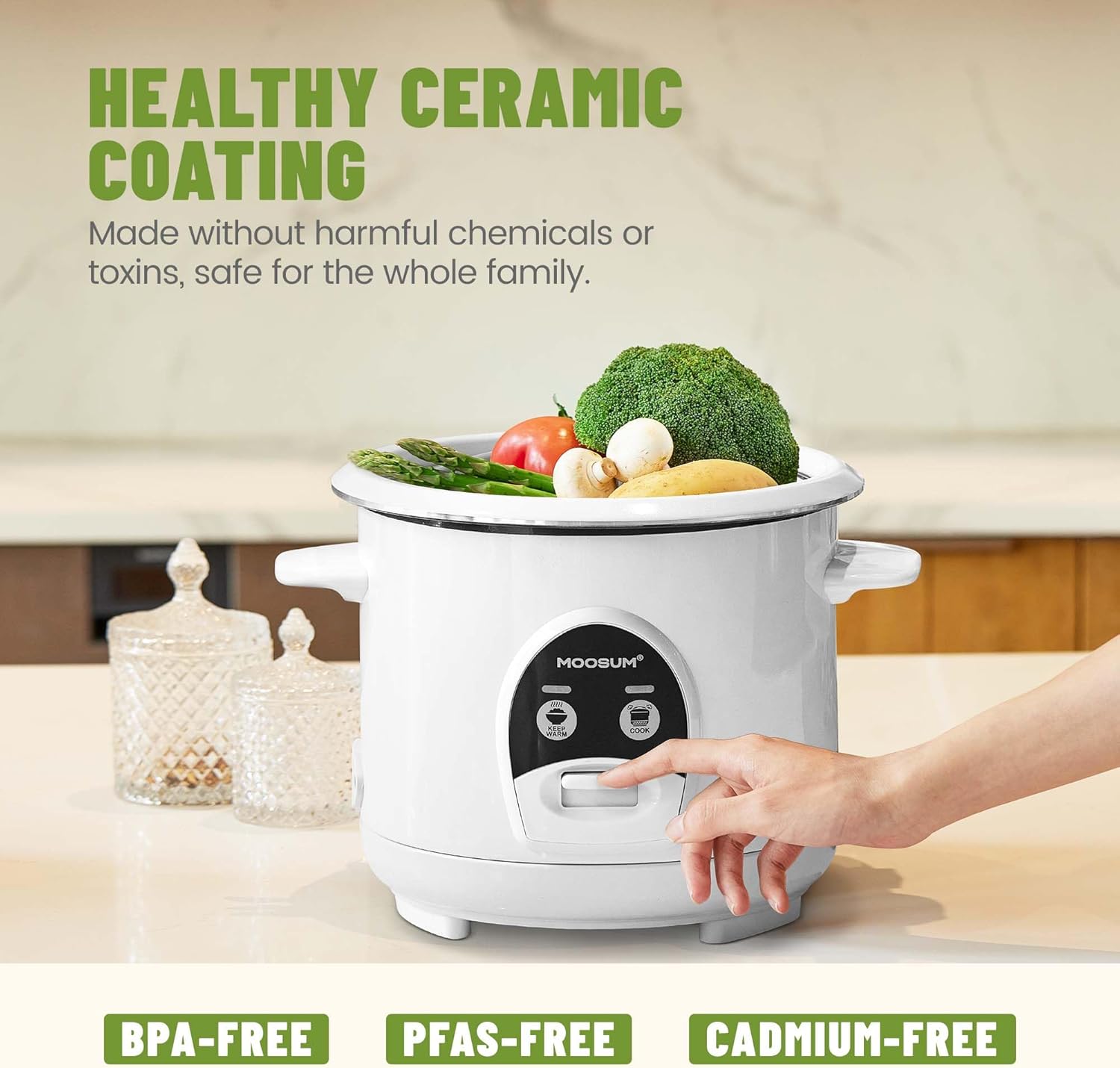 Rice Cooker with One Touch,0.6L-3 cup,For 1-3 People,Fast Cooking Without Burning,Removable Non-Stick Coating incl,Keep-Warm 24h