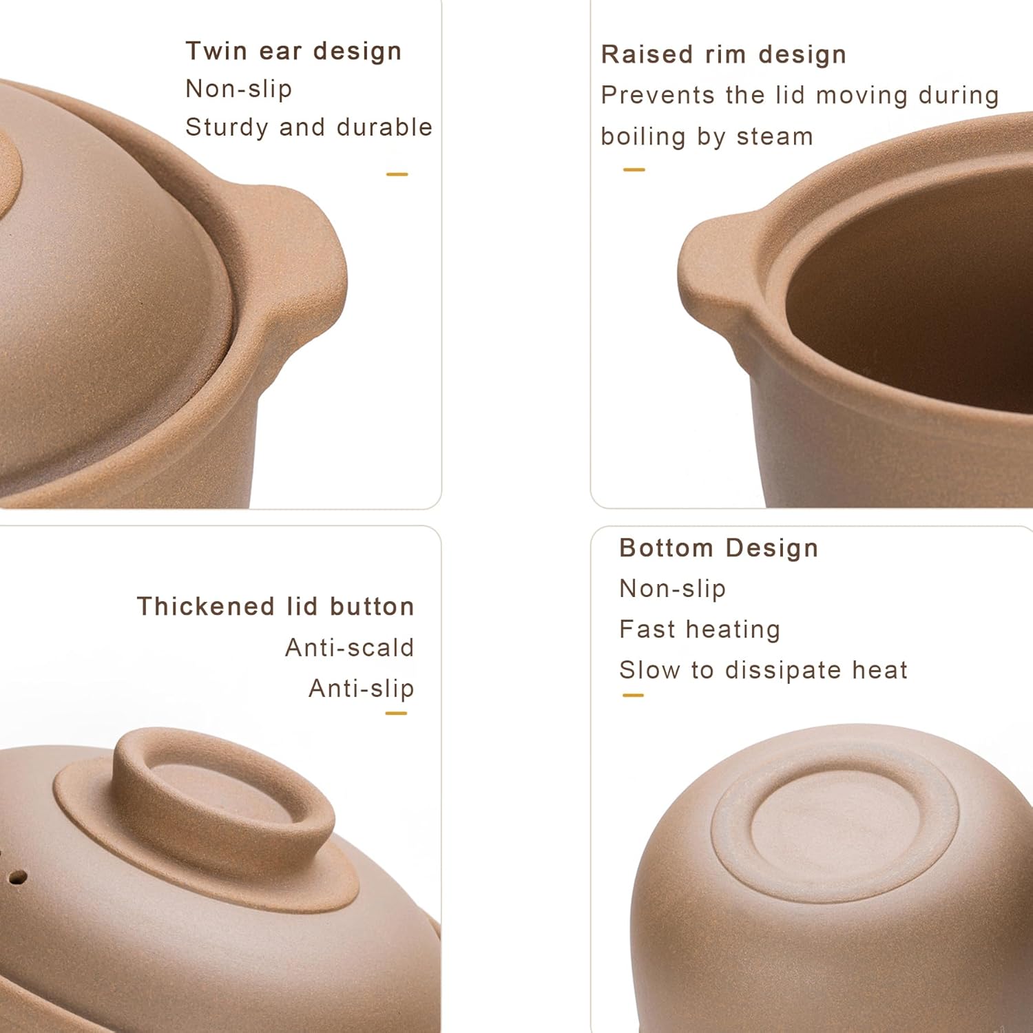 Natural Terracotta Casserole with Lids Clay Pots for Cooking Hot Pot Dolsot Bibimbap and Soup, Unglazed Earthenware Rice Pots (2.64QT/2500ml)
