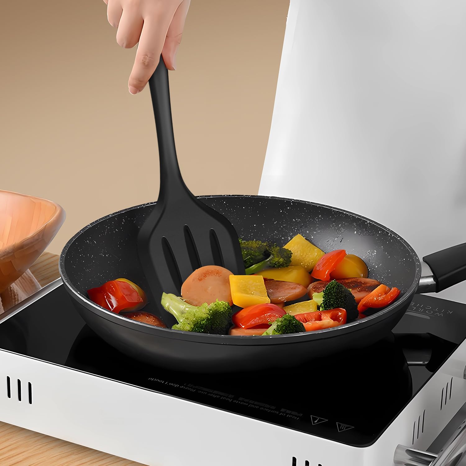 Dishwasher Safe Silicone Cooking Utensils Set - 446°F Heat Resistant Basic Silicone Kitchen Utensils,Turner Tongs, Spatula, Spoon, Brush, Whisk, Gadgets Tools for Nonstick Cookware (BPA Free - Khaki)