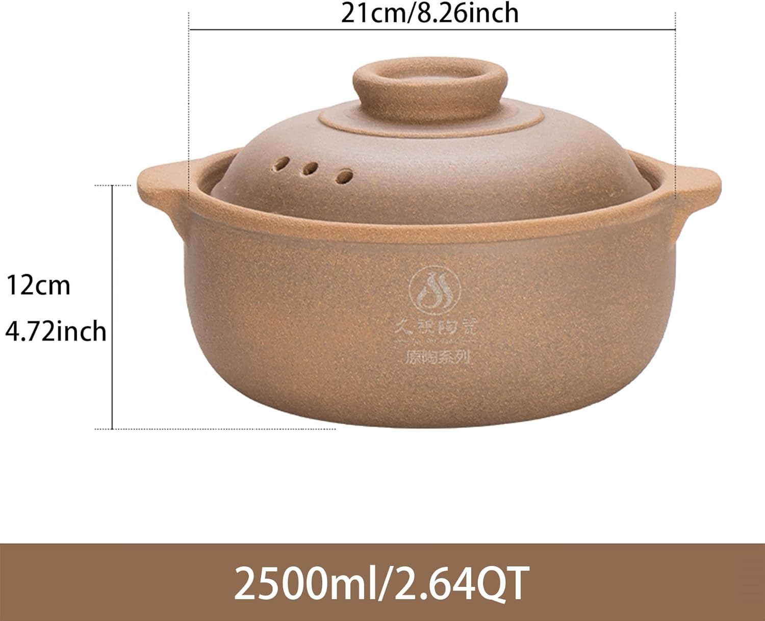 Natural Terracotta Casserole with Lids Clay Pots for Cooking Hot Pot Dolsot Bibimbap and Soup, Unglazed Earthenware Rice Pots (2.64QT/2500ml)