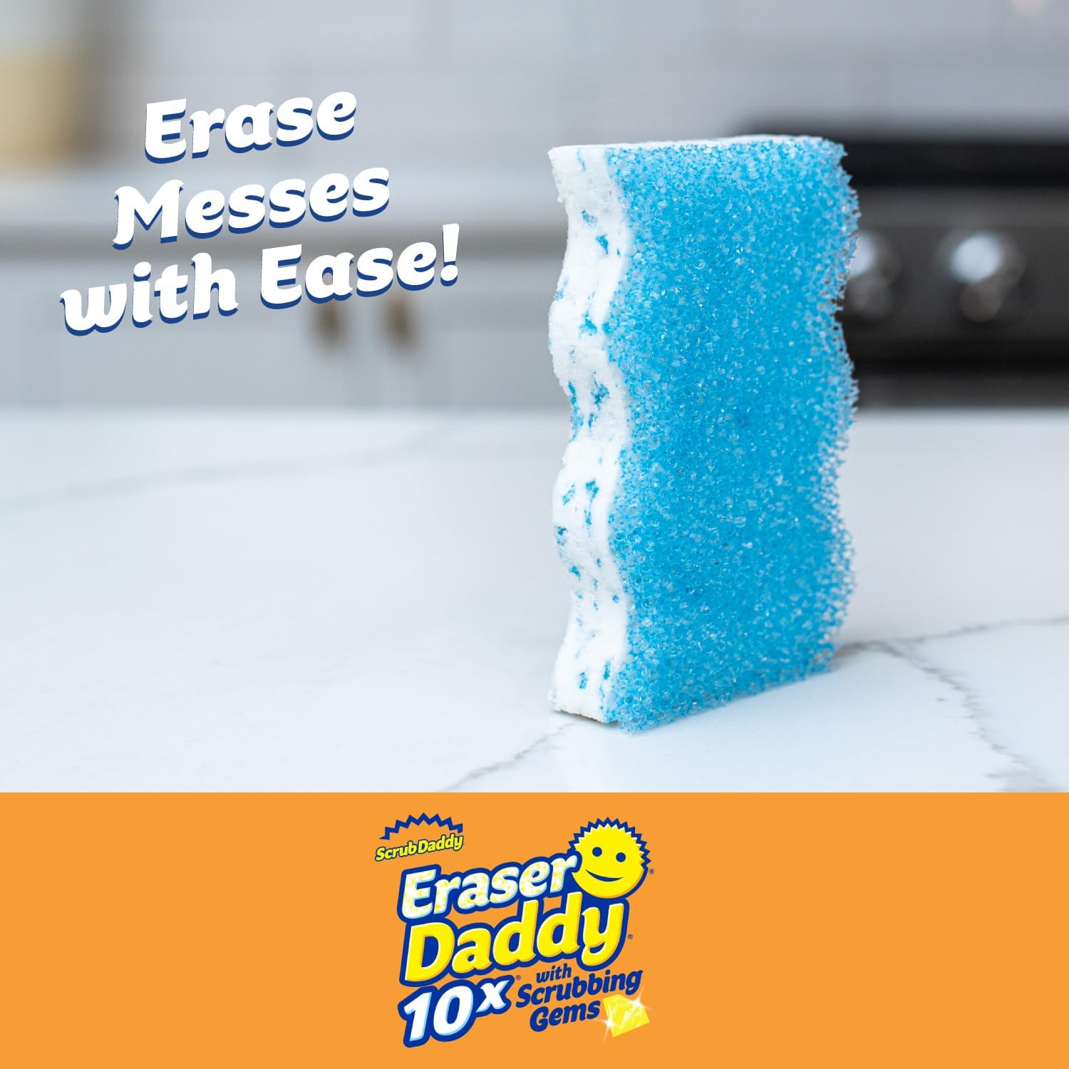 Scrub Daddy Eraser Daddy 10x with Scrubbing Gems - 2 Pack - Dual-Sided Scrubber and Eraser, Lasts 10x Longer - Ergonomic Design, Multi-Surface Use