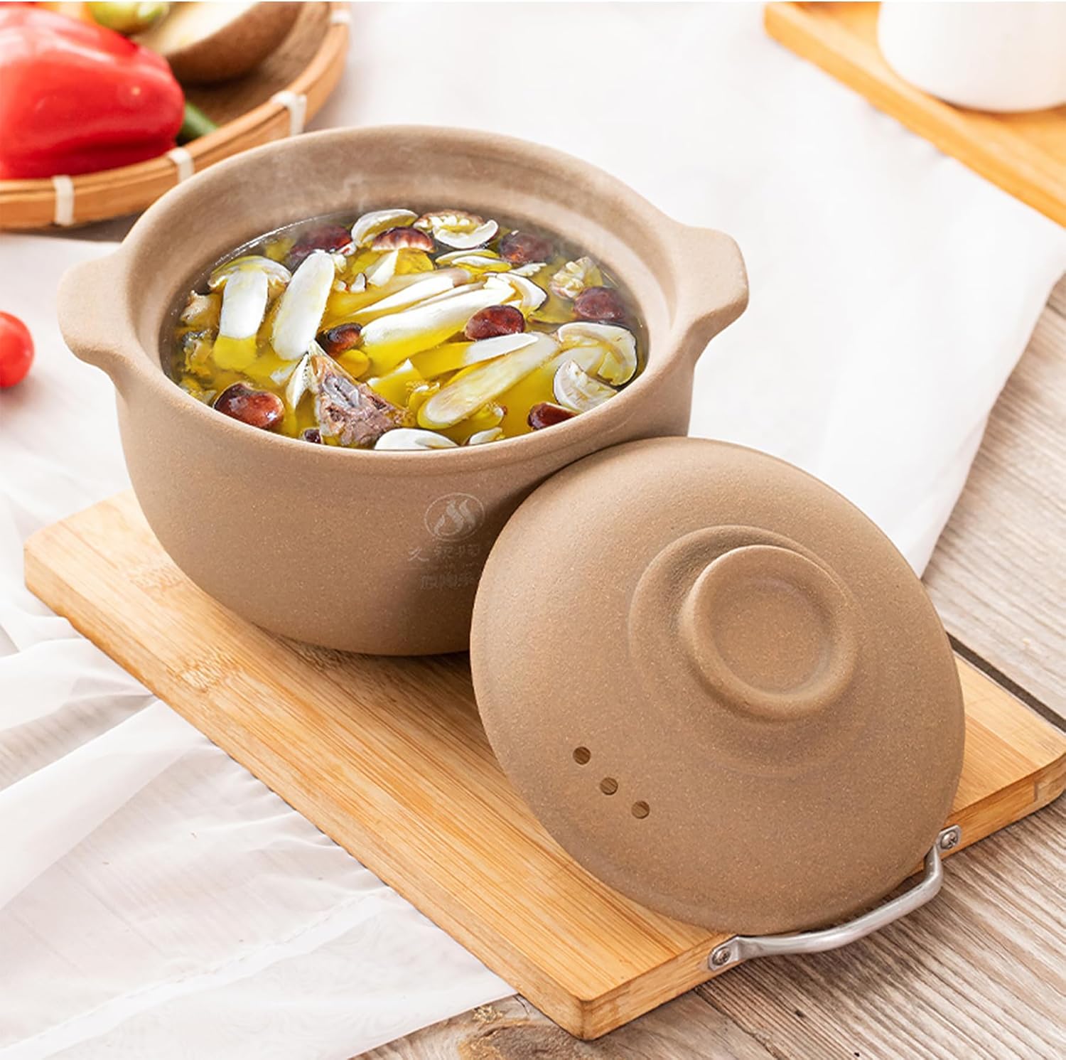 Natural Terracotta Casserole with Lids Clay Pots for Cooking Hot Pot Dolsot Bibimbap and Soup, Unglazed Earthenware Rice Pots (2.64QT/2500ml)
