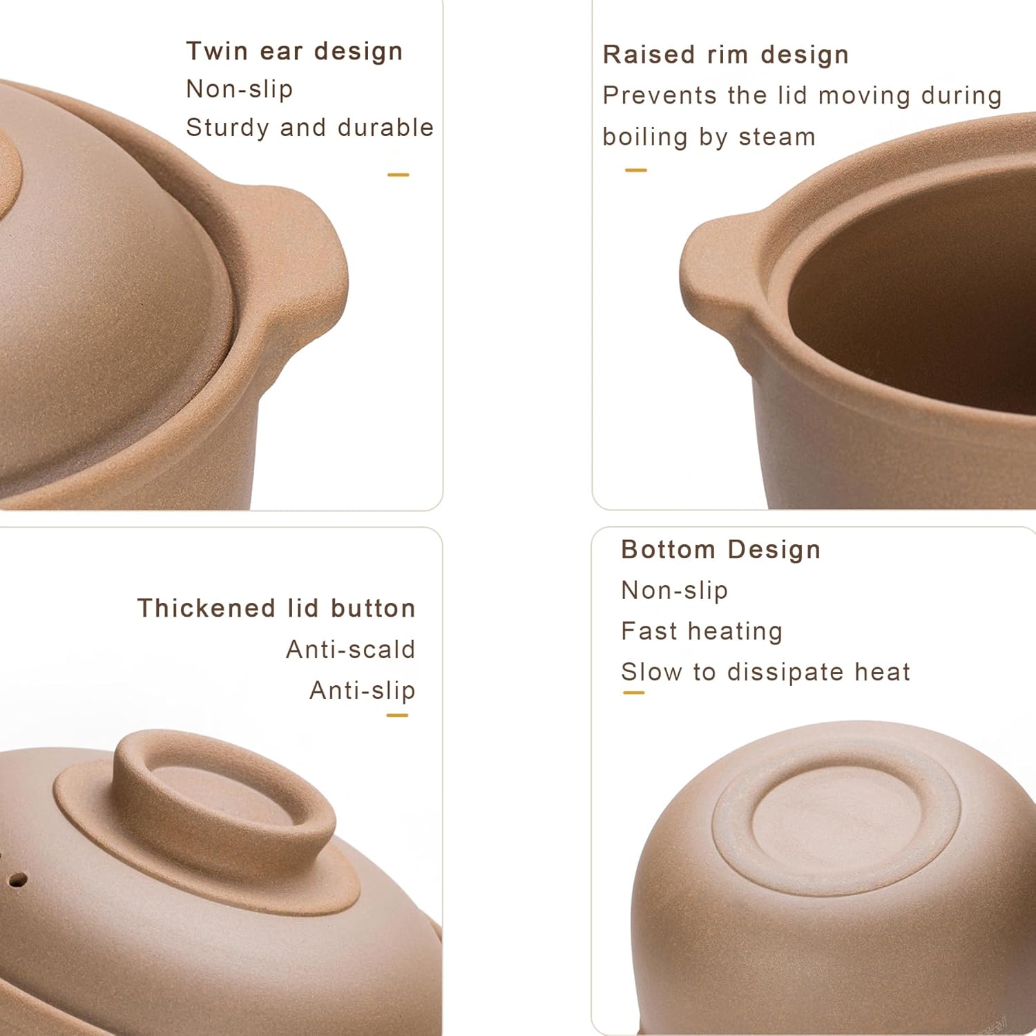 Natural Terracotta Casserole with Lids Clay Pots for Cooking Hot Pot Dolsot Bibimbap and Soup, Unglazed Earthenware Rice Pots (2.64QT/2500ml)