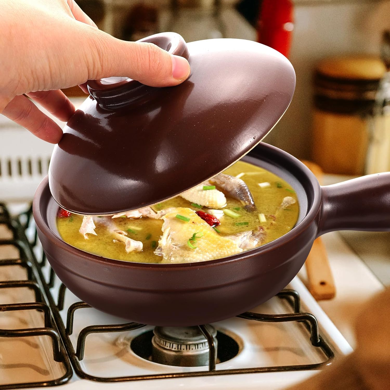 SOIMISS Casserole Pot Stove Cooking Pot with Handle Ceramic High Temperature Resistance Brown for Home Kitchen Essentials for Soup and Stewing