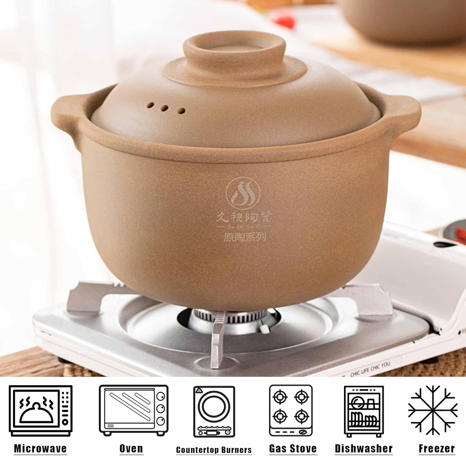 Natural Terracotta Casserole with Lids Clay Pots for Cooking Hot Pot Dolsot Bibimbap and Soup, Unglazed Earthenware Rice Pots (2.64QT/2500ml)