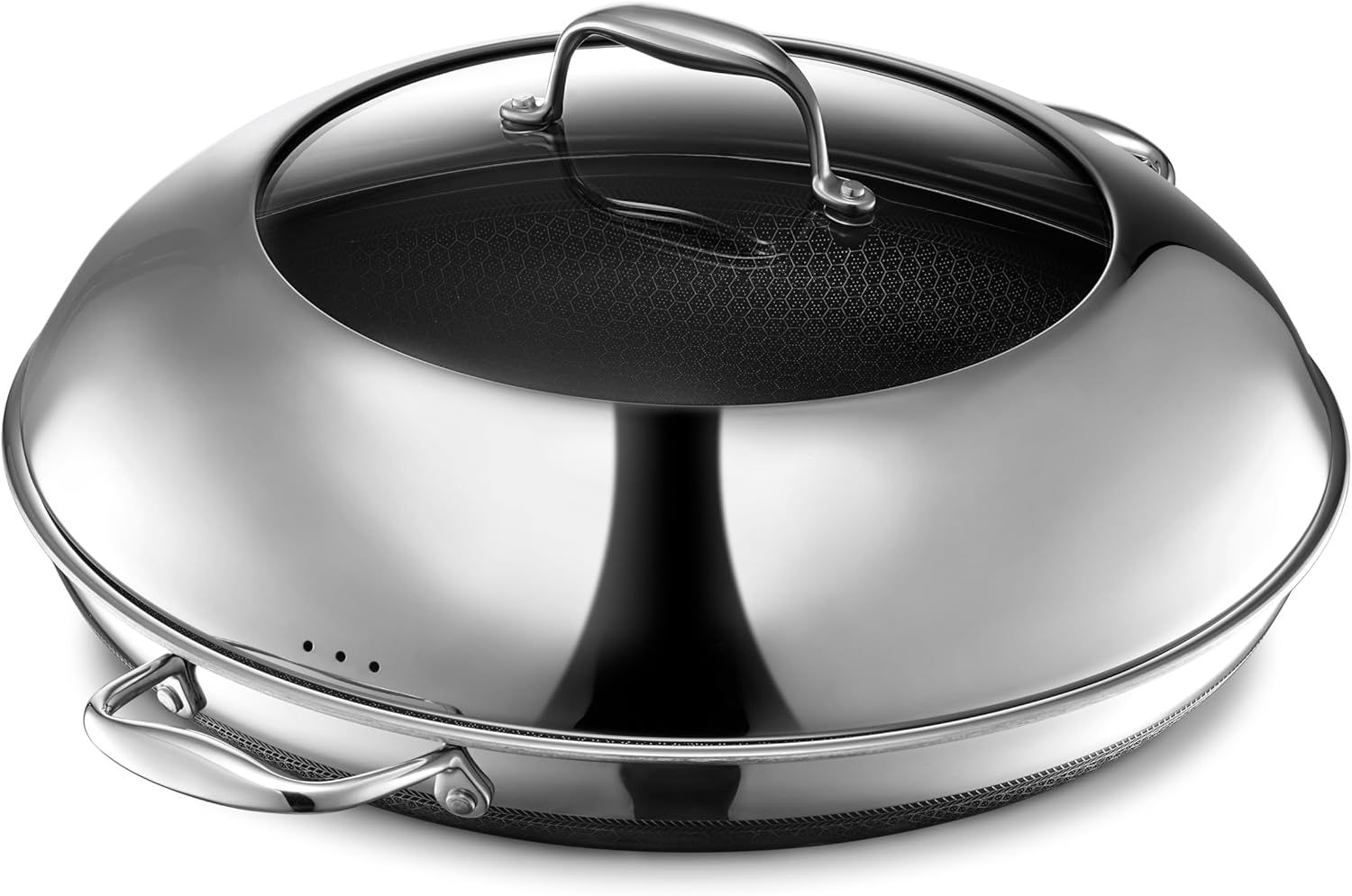 HexClad Hybrid Nonstick 25 cm Frying Pan with Tempered Glass Lid, Stay-Cool Handle, Dishwasher-Friendly, Oven-Safe Up to 480°C, Induction Ready, Compatible with All Cooktops