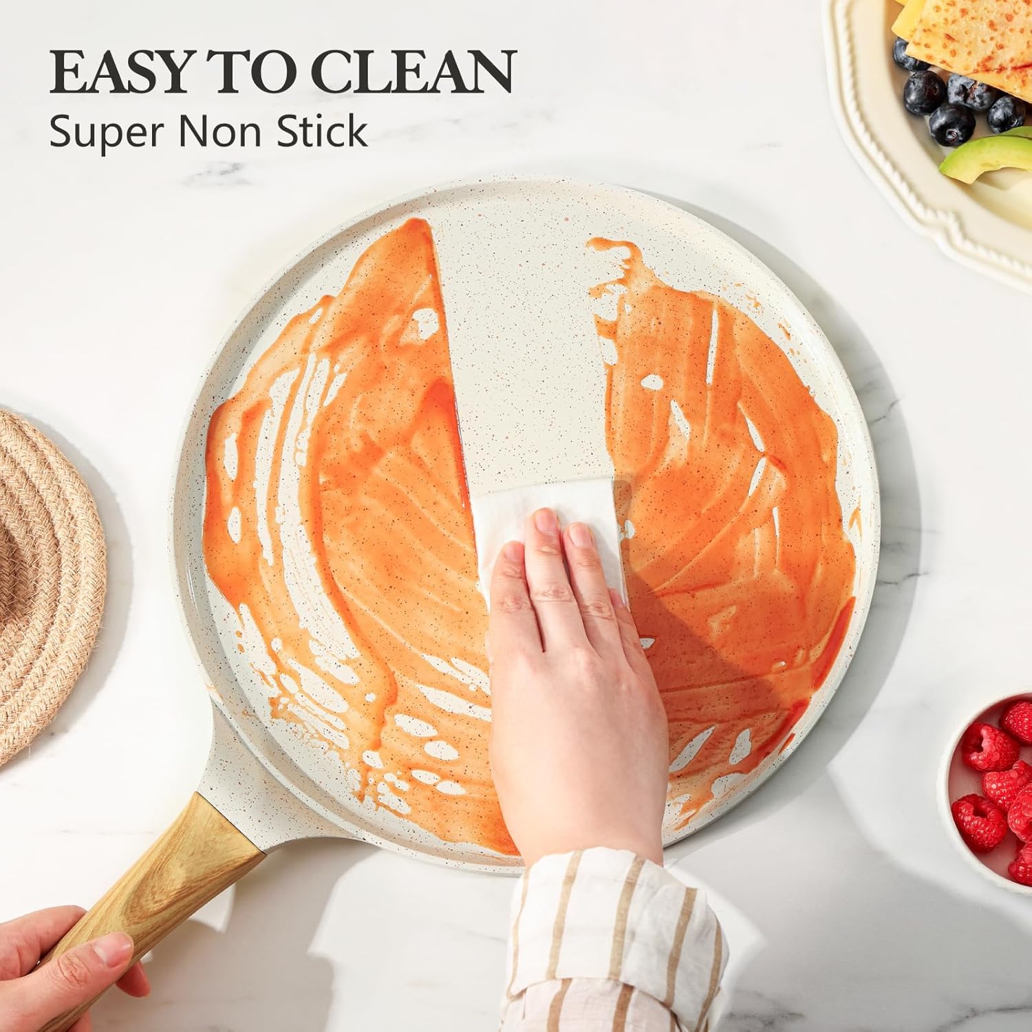 SENSARTE Nonstick Crepe Pan, Swiss Granite Coating Dosa Pan Pancake Flat Skillet Tawa Griddle 10-Inch with Stay-Cool Handle, Induction Compatible, PFOA Free
