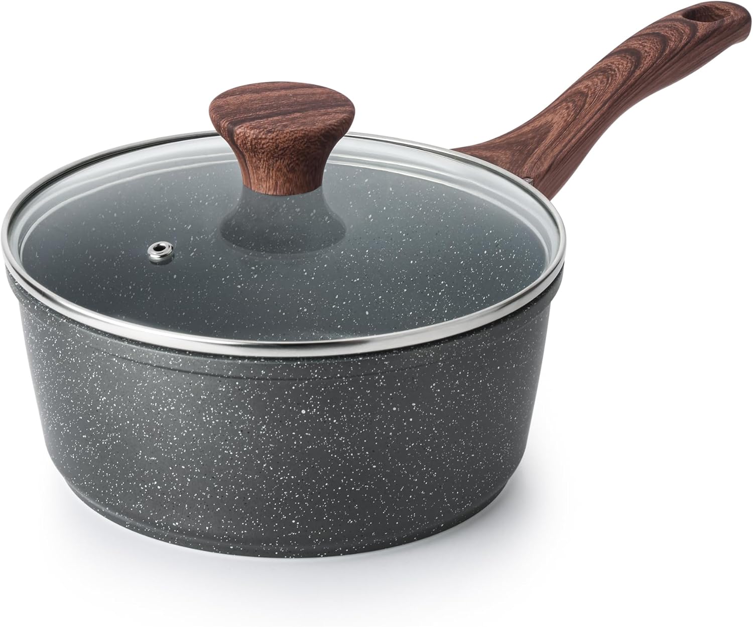SENSARTE White Ceramic Nonstick Saucepan with Double Spout 22cm, Medium Cooking Pot with Stay Cool Handle, Induction Compatible Saucepot with Lid, White Granite Coating, PTFE/PFOA/PFAS Free
