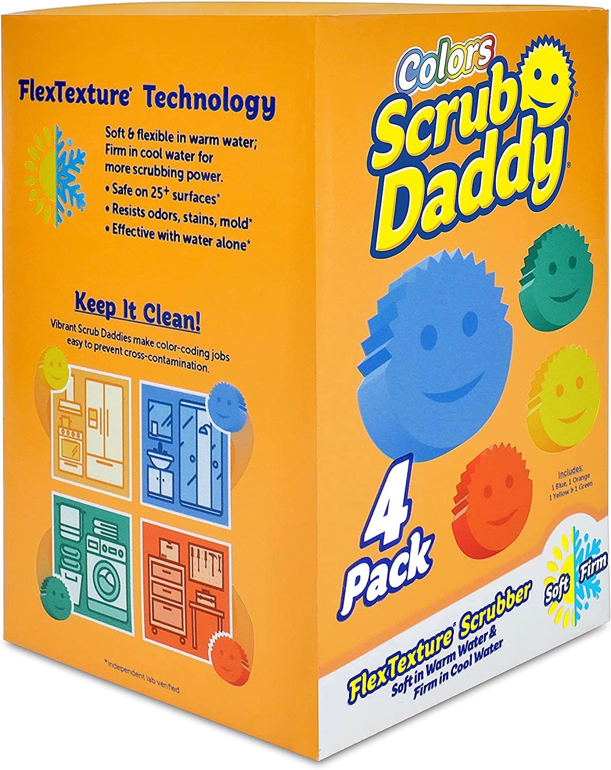 Scrub Daddy Colors 6 Pack - Vibrant Colour Scrub Daddy - Soft in Warm Water, Firm in Cold Water for Tough Cleaning - Colour Coded Cleaning