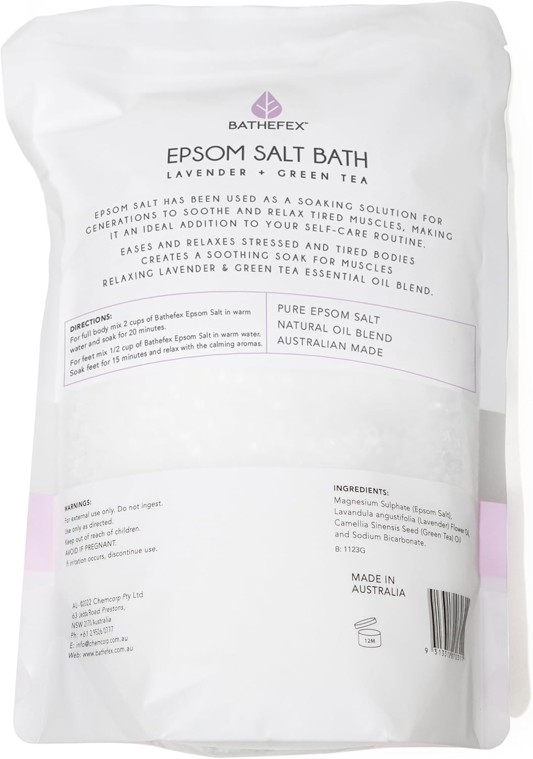 Bathefex Lavender and Green Tea Epsom Salt Bath, 1.4kg